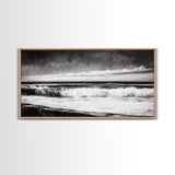 Monochrome Ocean, Rolling Waves, Black and White Beach Art, Framed Canvas Print, Minimalist Seascape, Coastal Wall Decor, Bedroom Art