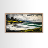 Foggy Shoreline, Rolling Waves, Coastal Landscape, Framed Canvas Print, Beach House Wall Art, Minimalist Decor, Modern Seascape Art
