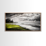 Stormy Beach, Coastal Horizon, Monochrome Landscape, Framed Canvas Print, Minimalist Art, Modern Living Room Decor, Dramatic Ocean Scene