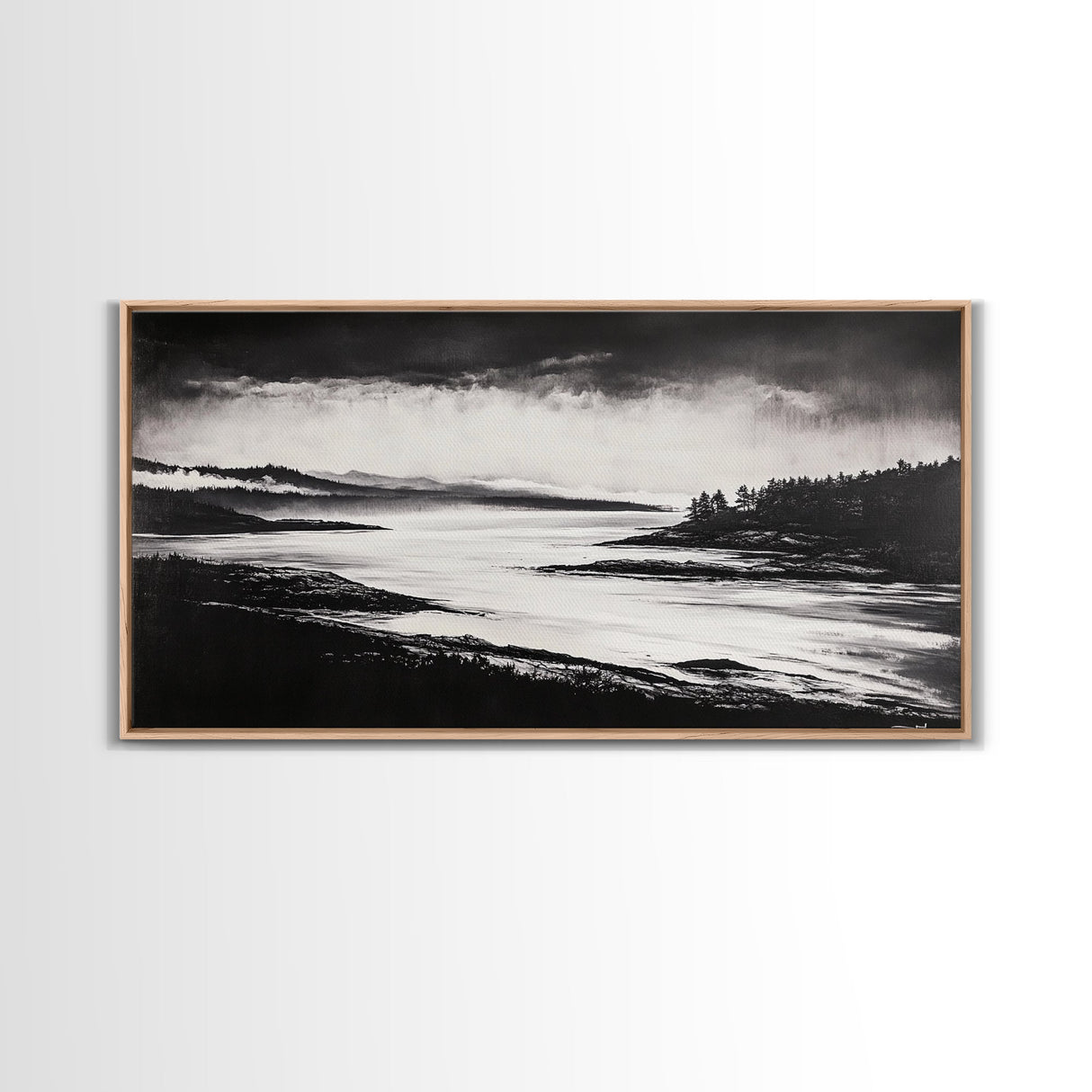 Serene Waters, Mountain Lake, Foggy Landscape, Canvas Print, Black and White Art, Minimalist Home Decor, Rustic Cabin Wall Art, Office Art