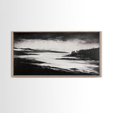 Serene Waters, Mountain Lake, Foggy Landscape, Canvas Print, Black and White Art, Minimalist Home Decor, Rustic Cabin Wall Art, Office Art