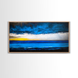 Ocean Waves, Deep Blue, Stormy Sky, Coastal Painting, Modern Seascape, Framed Canvas Print, Beach House Decor, Minimalist Wall Art