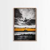 Volcanic Sunset, Black and White, Dramatic Sky, Framed Canvas Print, Moody Wall Art, Modern Landscape, Office Decor, Nature Aesthetic