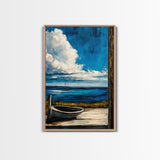 Seaside Serenity, Wooden Dock, Tranquil View, Framed Canvas Print, Ocean Wall Art, Coastal Living, Beach House Decor, Nautical Aesthetic