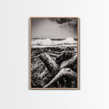 Ocean Waves, Stormy Sky, Framed Canvas Print, Coastal Wall Art, Black and White Seascape, Beach House Decor, Nautical Art, Modern Style