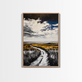 Pathway, Open Fields, Framed Canvas Print, Rustic Landscape, Countryside Decor, Farmhouse Wall Art, Neutral Tones, Home Gift Idea