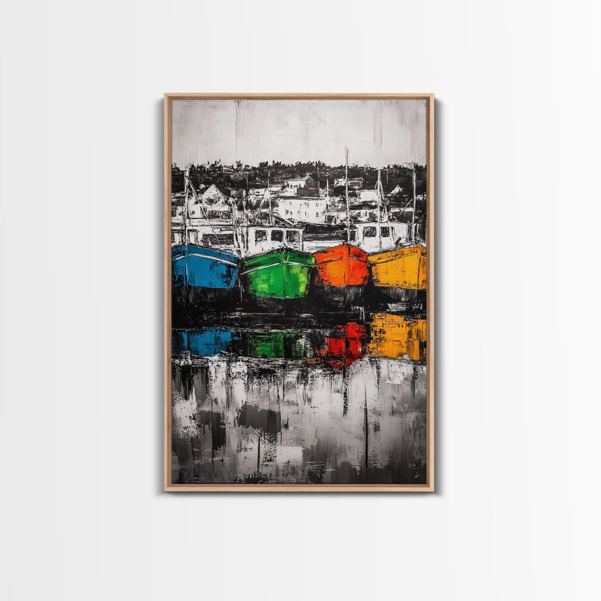 Fishing Boats, Nautical Decor, Coastal Wall Art, Harbor Painting, Framed Canvas Print, Rustic Art, Beach House Wall Art, Living Room Decor