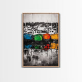 Fishing Boats, Nautical Decor, Coastal Wall Art, Harbor Painting, Framed Canvas Print, Rustic Art, Beach House Wall Art, Living Room Decor