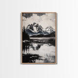 Serene Lake, Black and White Art, Nature Wall Decor, Minimalist Art, Wilderness Painting, Tranquil Wall Art, Modern Home Decor, Canvas Print