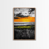 Sunset Glow, Orange Sky, Dramatic Landscape, Fall Wall Art, Framed Canvas Print, Nature Painting, Living Room Wall Art, Autumn Decor