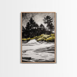 Forest Edge, Beach Shore, Dramatic Sky, Black and White Wall Art, Modern Minimalist Decor, Living Room Art, Canvas Print, Nature Inspired