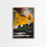 Sunset Lighthouse, Coastal Glow, Nautical Wall Art, Bold Seascape, Beach Home Decor, Warm Tones, Living Room, Canvas Print, Gift Idea