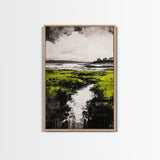 Marsh, Coastal Greenery, Landscape Wall Art, Framed Canvas Print, Nature Aesthetic, Living Room Decor, Serene Scenic View, Rustic Style