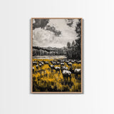Elk Herd, Autumn Field, Wildlife Wall Art, Canvas Print, Rustic Home Decor, Cabin Aesthetic, Mountain Scene, Nature Photography