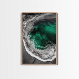 Ocean, Emerald Waters, Coastal Wall Art, Framed Canvas Print, Beach Aesthetic, Nautical Decor, Sea Foam Waves, Tranquil View