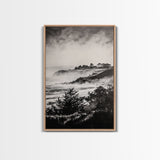 Misty Coast, Black White Art, Framed Canvas Print, Coastal Landscape, Foggy Ocean, Living Room Art, Nautical Decor, Monochrome Art