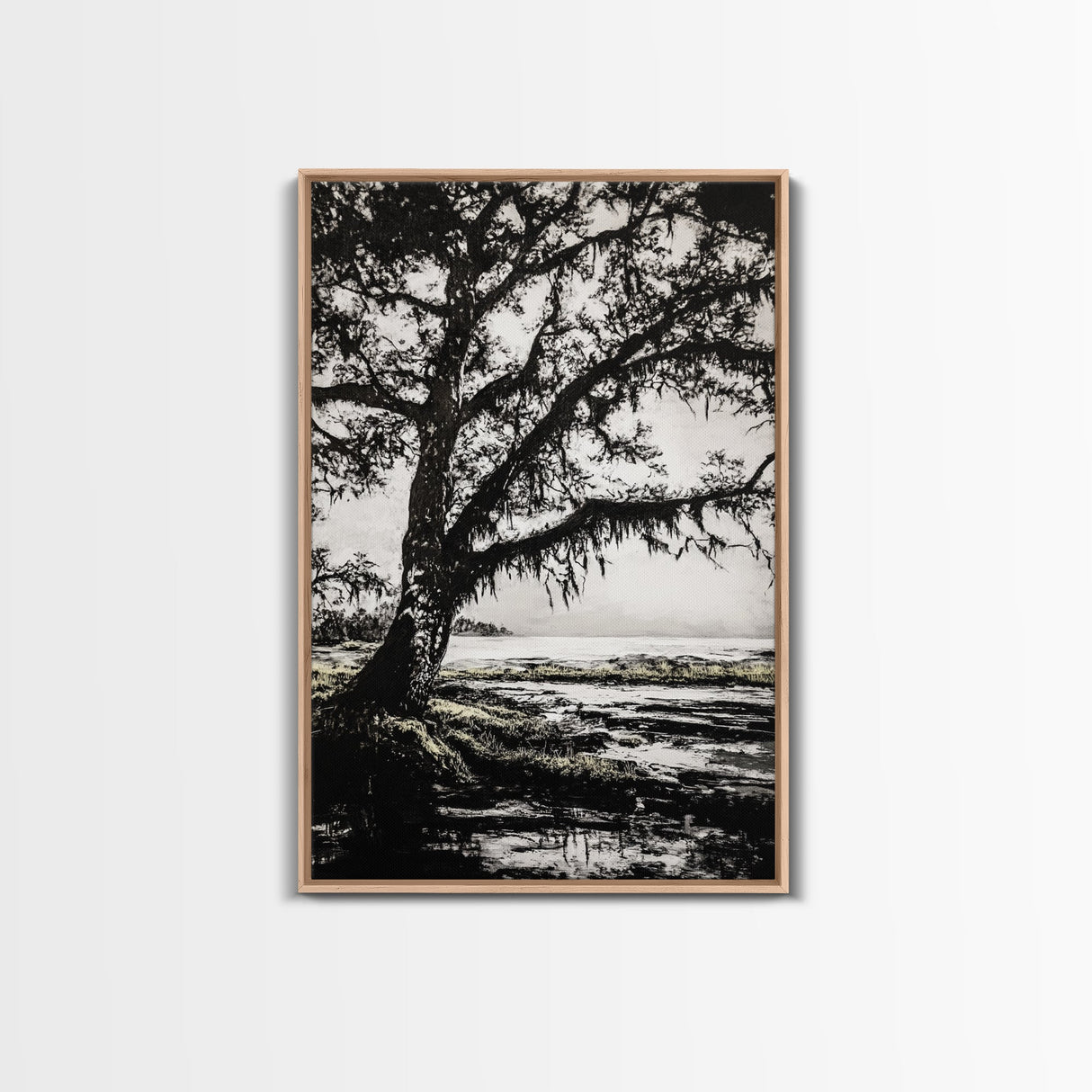 Tree Silhouette, Black White Art, Canvas Print, Dramatic Landscape, Coastal Wall Art, Nature Scene, Monochrome Decor, Minimalist Art