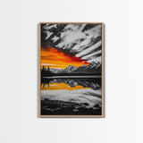 Fiery Sunset, Mountain Reflection, Canvas Print, Lake Wall Art, Nature Photography, Rustic Decor, Living Room Art, Fall Color Palette