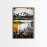 Abstract Landscape, Mountain Scene, Framed Canvas Print, Green Nature Art, Modern Decor, Minimalist Art, Living Room Wall Decor