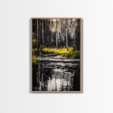 Forest Reflection, Black and White Landscape, Rustic Home Art, Nature Inspired Painting, Cabin Wall Decor, Framed Canvas Print