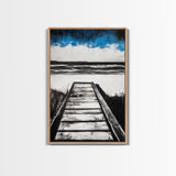 Wooden Path, Beach Walk, Ocean Waves, Framed Canvas Print, Coastal Decor, Minimalist Wall Art, Modern Living Room Art