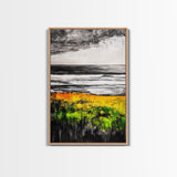 Golden Meadow, Wild Grasses, Tranquil Beach, Framed Canvas Print, Nature Wall Art, Fall Decor, Minimalist Landscape