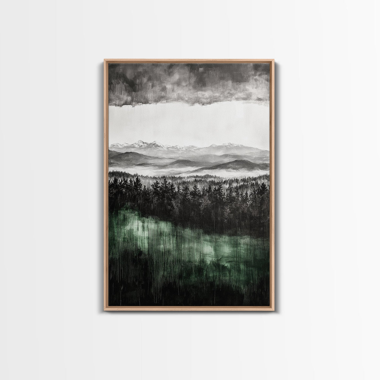 Misty Mountains, Moody Wall Art, Rustic Home Decor, Cabin Wall Art, Neutral Aesthetic, Black and White, Framed Canvas Print