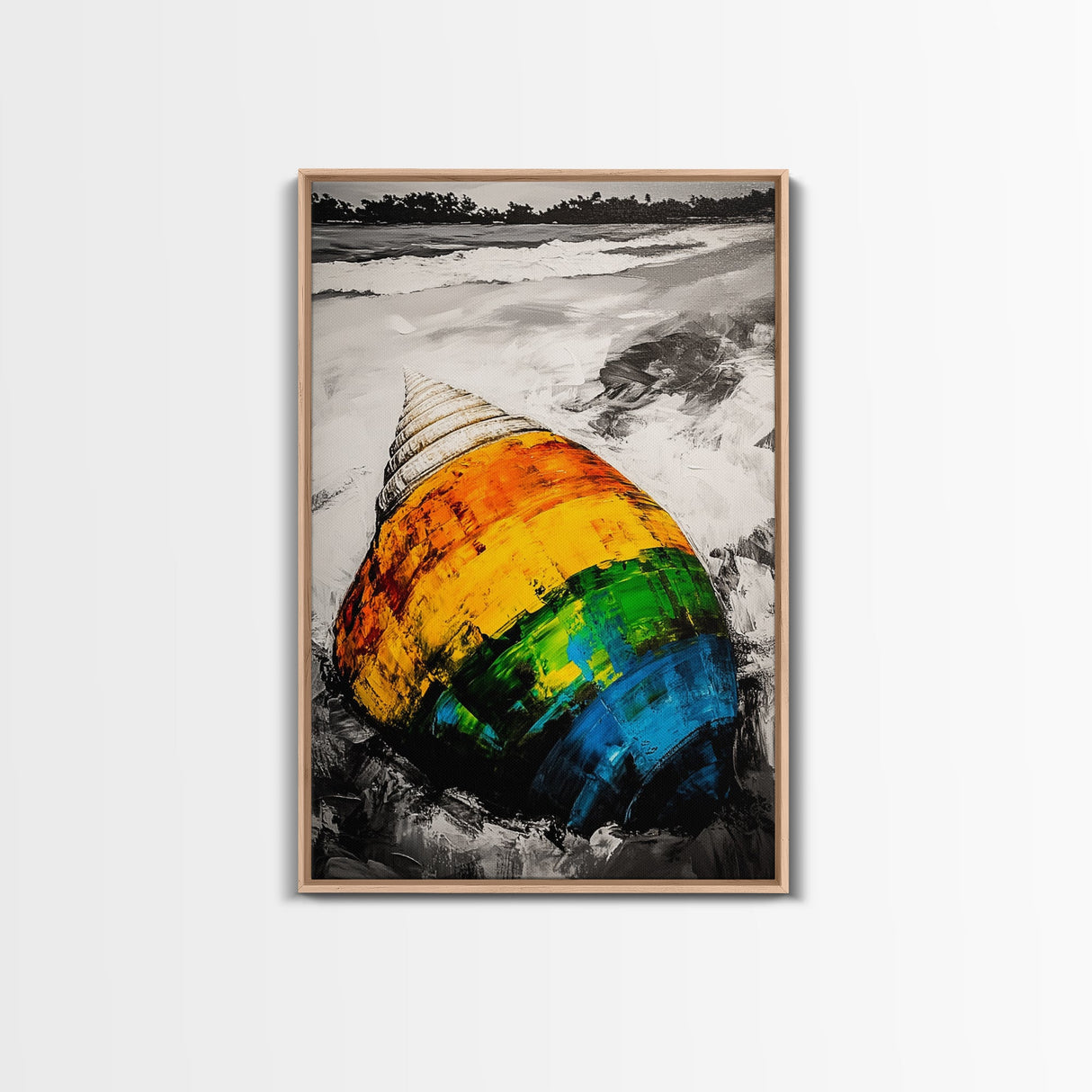 Seashell Painting, Colorful Coastal Art, Beach House Wall Decor, Ocean Inspired Print, Framed Canvas Print, Nautical Wall Art