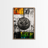 Military Emblem, Abstract, Grunge Art, Symbolic Print, Framed Canvas Print, Office Wall Decor, Patriotic Art, Industrial Style