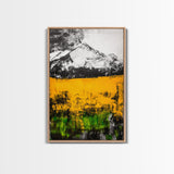 Golden Fields, Mountain Wall Art, Abstract Landscape, Bold Yellow, Rustic Decor, Autumn Artwork, Modern Painting, Framed Canvas Print