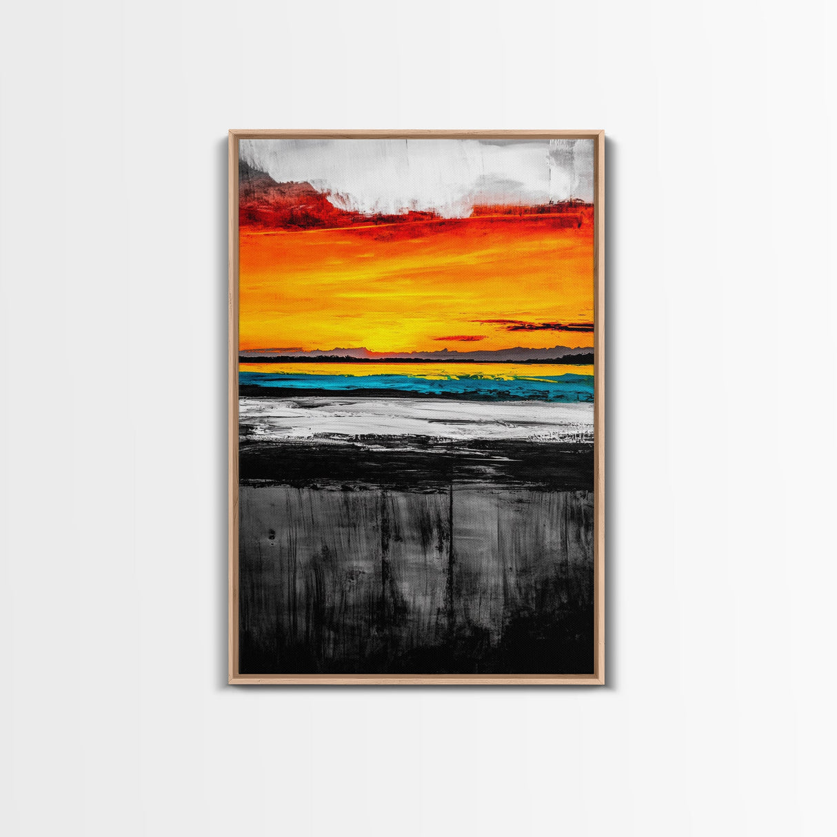 Sunset Reflection, Dramatic Skies, Ocean Scene, Framed Canvas Print, Vibrant Seascape, Living Room Wall Art, Fall Painting, Coastal Decor