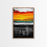 Sunset Reflection, Dramatic Skies, Ocean Scene, Framed Canvas Print, Vibrant Seascape, Living Room Wall Art, Fall Painting, Coastal Decor