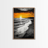 Golden Beach, Sunset Painting, Coastal Horizon, Framed Canvas Print, Seascape Art, Warm Fall Colors, Large Wall Art, Minimalist Style