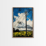 Power Lines, Rural Landscape, Country Wall Art, Modern Farmhouse Decor, Yellow Field Canvas Print, Minimalist Wall Art, Office Wall Decor