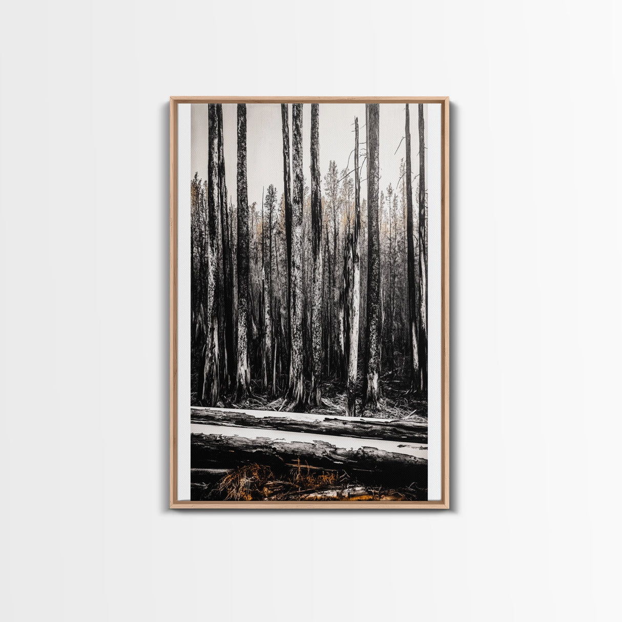 Forest Landscape, Black and White Tree Art, Moody Woodland Scene, Rustic Nature Wall Decor, Cabin Home Artwork, Framed Canvas Print