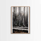 Forest Landscape, Black and White Tree Art, Moody Woodland Scene, Rustic Nature Wall Decor, Cabin Home Artwork, Framed Canvas Print