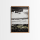 Stormy Beach, Coastal Wall Art, Black White Ocean, Framed Canvas Print, Dramatic Seascape, Nautical Home Decor, Modern Minimalist