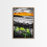 Sunset Ocean, Coastal Wall Art, Black White Seascape, Framed Canvas Print, Beach House Decor, Dramatic Sky, Nautical Artwork