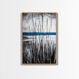 Tall Grass, Serene Lake View, Minimalist Coastal Art, Black White Landscape, Contemporary Home Decor, Canvas Print