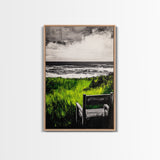 Beach View, Green Grass Landscape, Peaceful Coastal Decor, Seaside Retreat Art, Contemporary Wall Art, Framed Canvas Print
