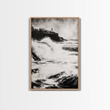 Ocean Waves, Seascape Painting, Framed Canvas Print, Beach House Decor, Nautical Wall Art, Black and White Art, Coastal Living Room