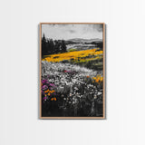Wildflower Meadow, Mountain Art, Framed Canvas Print, Nature Wall Art, Vibrant Floral Painting, Spring Landscape Art, Living Room Decor