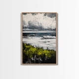 Ocean Waves, Storm Clouds, Coastal Drama, Seascape Wall Art, Framed Canvas Print, Modern Home Decor, Blue Gray Tones, Beach Aesthetic