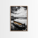 Rustic Canoe, Lake Wall Art, Black and White Decor, Nature Photography, Lodge Wall Decor, Cabin Art, Wilderness Print, Framed Canvas Print