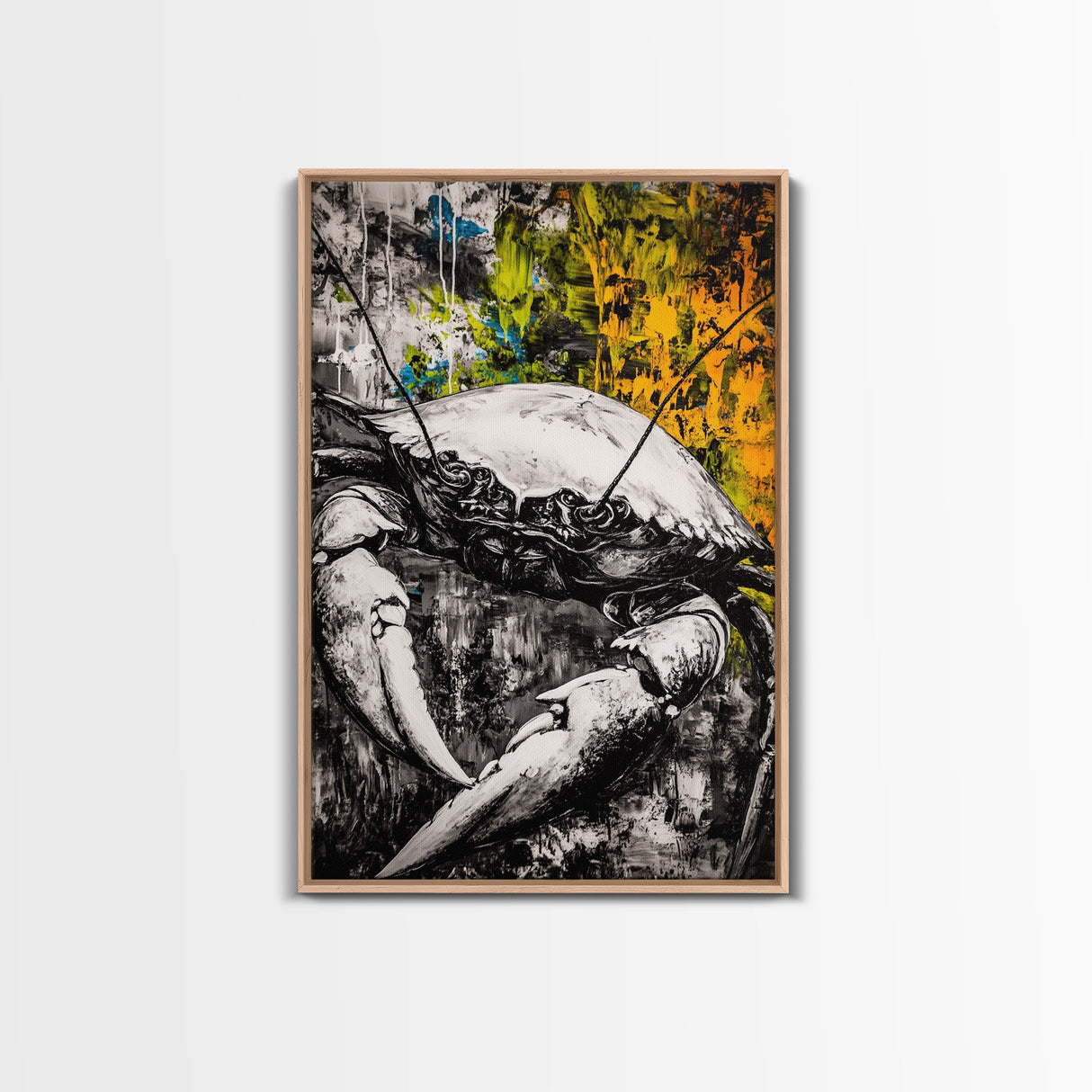 Crab Wall Art, Nautical Coastal Print, Monochrome Decor, Rustic Beach House Art, Marine Illustration, Kitchen Art, Framed Canvas Print