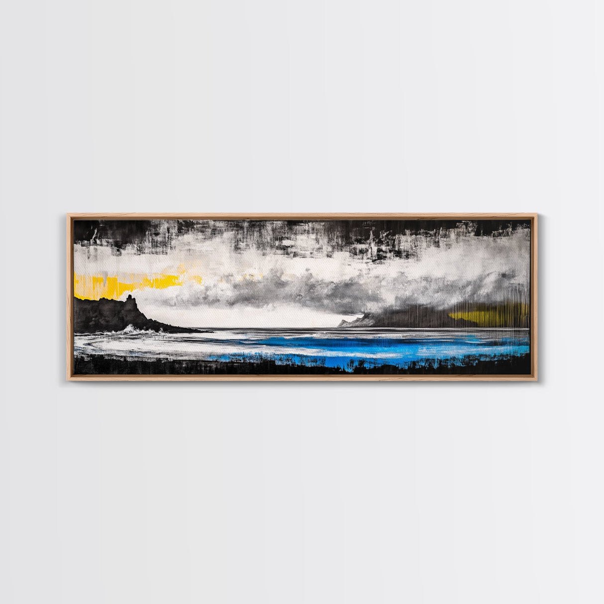 Stormy Ocean, Coastal Scene, Framed Canvas Print, Black and White Wall Art, Dramatic Seascape, Office Decor, Moody Landscape Painting