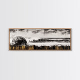 Surreal Ocean Art, Black and White Wave Print, Modern Seascape Painting, Coastal Wall Decor, Abstract Beach Canvas Print, Framed Canvas Print