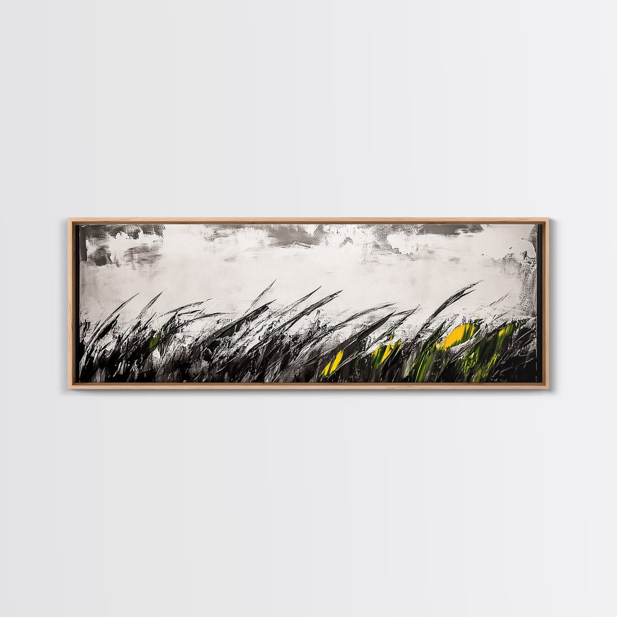 Grassy Field Painting, Minimalist Art, Nature Inspired, Modern Wall Decor, Black and White Art, Framed Canvas Print, Office Wall Art
