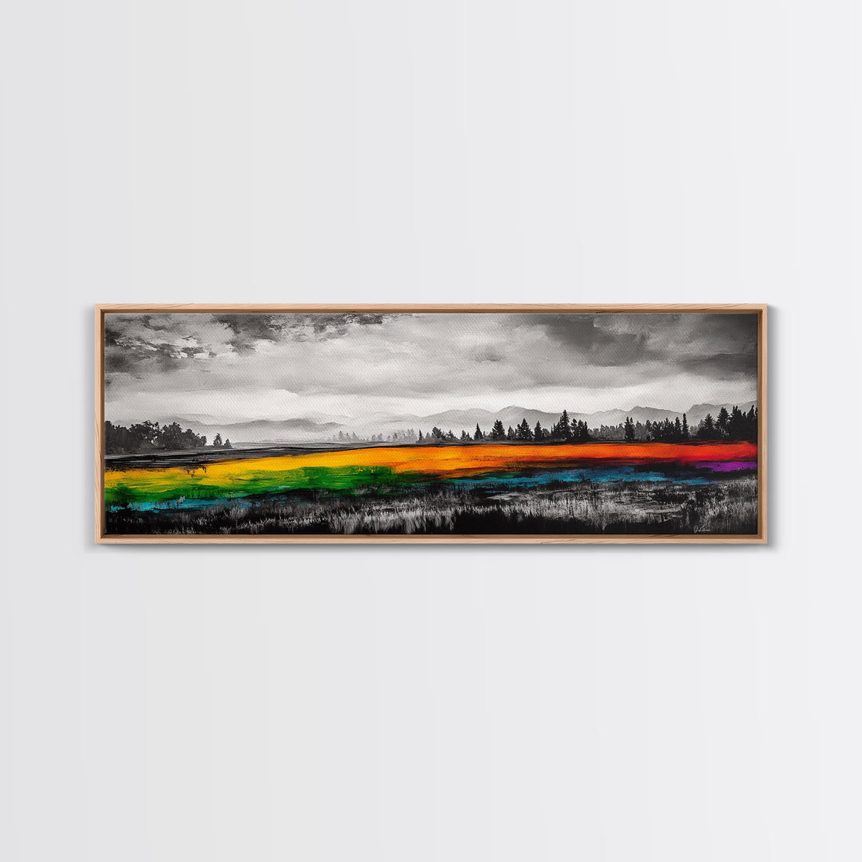 Autumn Colorful Meadow, Vibrant Landscape Art, Fall Home Decor, Modern Impressionist Style, Framed Canvas Print, Entryway Wall Art