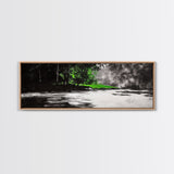 Misty Forest, River Landscape, Green Nature, Framed Canvas Print, Large Wall Art, Nature Wall Decor, Living Room Art, Modern Art